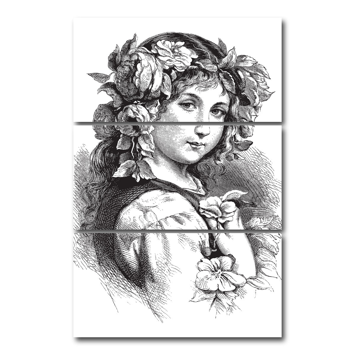 AUTO-MOCKUP WHITE | Vintage Girl | 3 Piece | Gallery Wrap Canvas | group=12x24_stacked