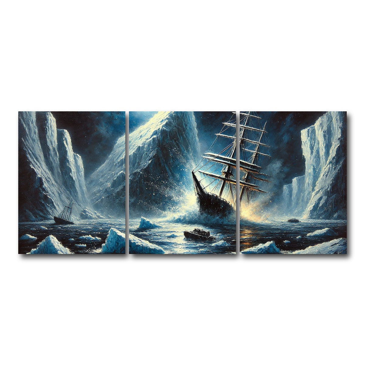 AUTO-MOCKUP WHITE | Vintage Ship & Icebergs | 3 Piece | Gallery Wrap Canvas | group=18x24