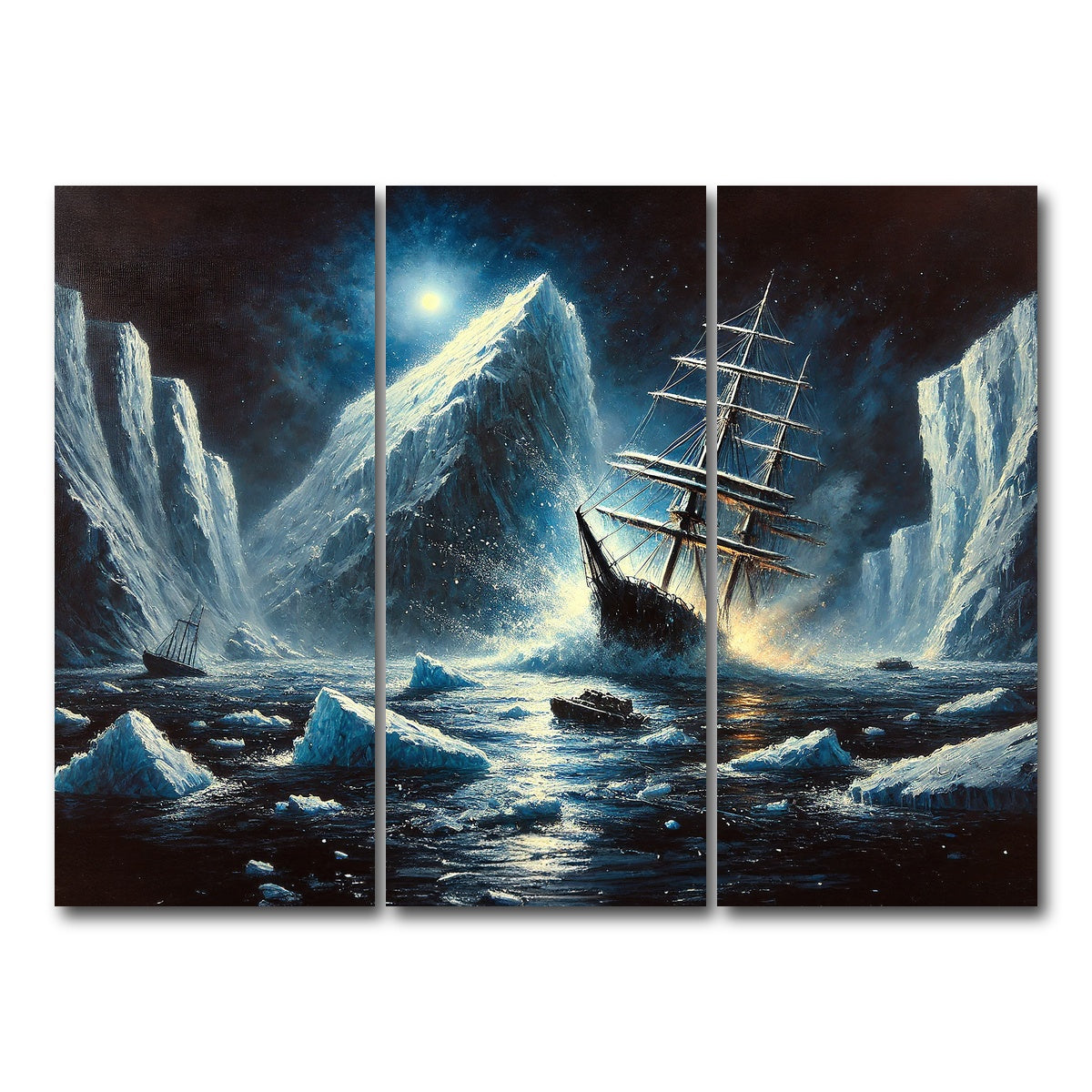AUTO-MOCKUP WHITE | Vintage Ship & Icebergs | 3 Piece | Gallery Wrap Canvas | group=8x18