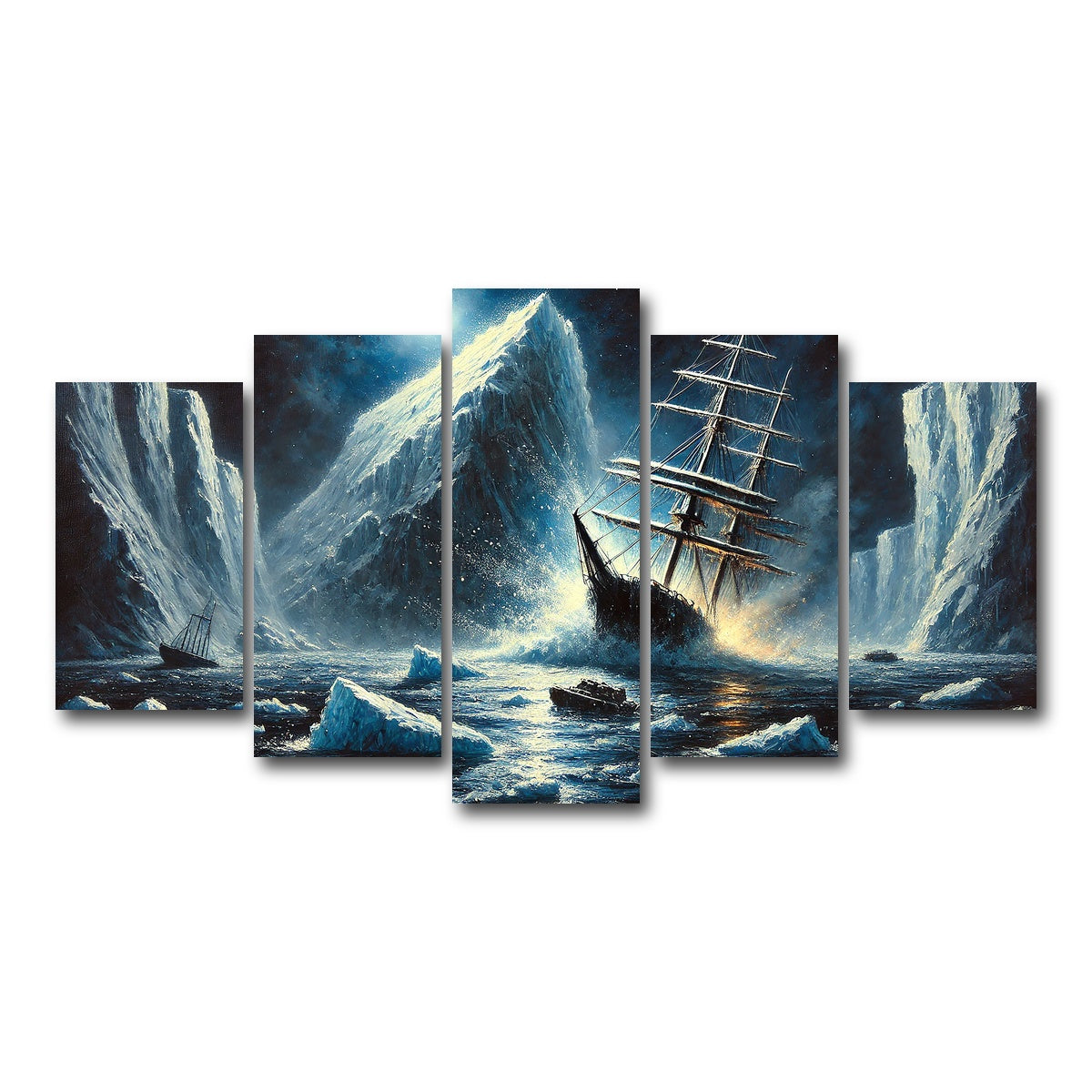 AUTO-MOCKUP WHITE | Vintage Ship & Icebergs | 5 Piece | Gallery Wrap Canvas | group=5_normal