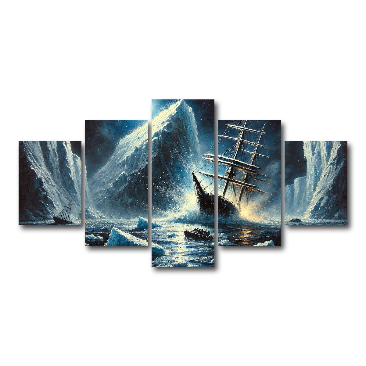 AUTO-MOCKUP WHITE | Vintage Ship & Icebergs | 5 Piece | Gallery Wrap Canvas | group=5_short