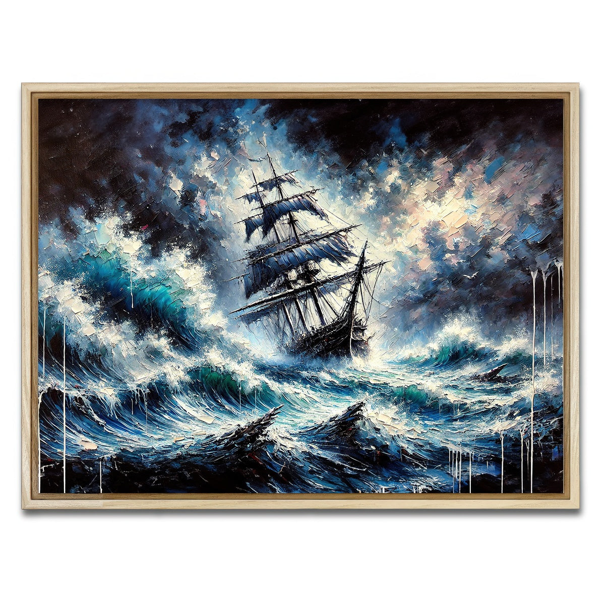 AUTO-MOCKUP WHITE | Vintage Ship Oil Painting | 1 Piece | Natural Framed Canvas | group=4x3