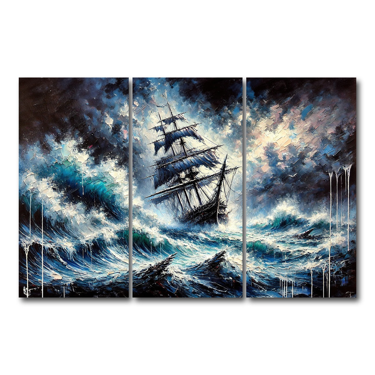 AUTO-MOCKUP WHITE | Vintage Ship Oil Painting | 3 Piece | Gallery Wrap Canvas | group=12x24