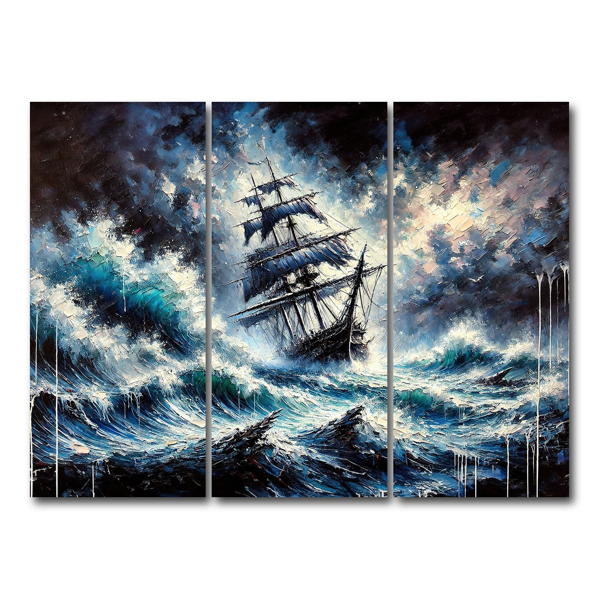 AUTO-MOCKUP WHITE | Vintage Ship Oil Painting | 3 Piece | Gallery Wrap Canvas | group=8x18