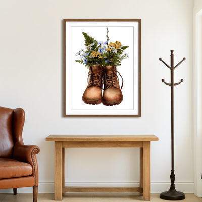 AUTO-MOCKUP ROOM | Vintage Boots with Wildflowers Wall Art
