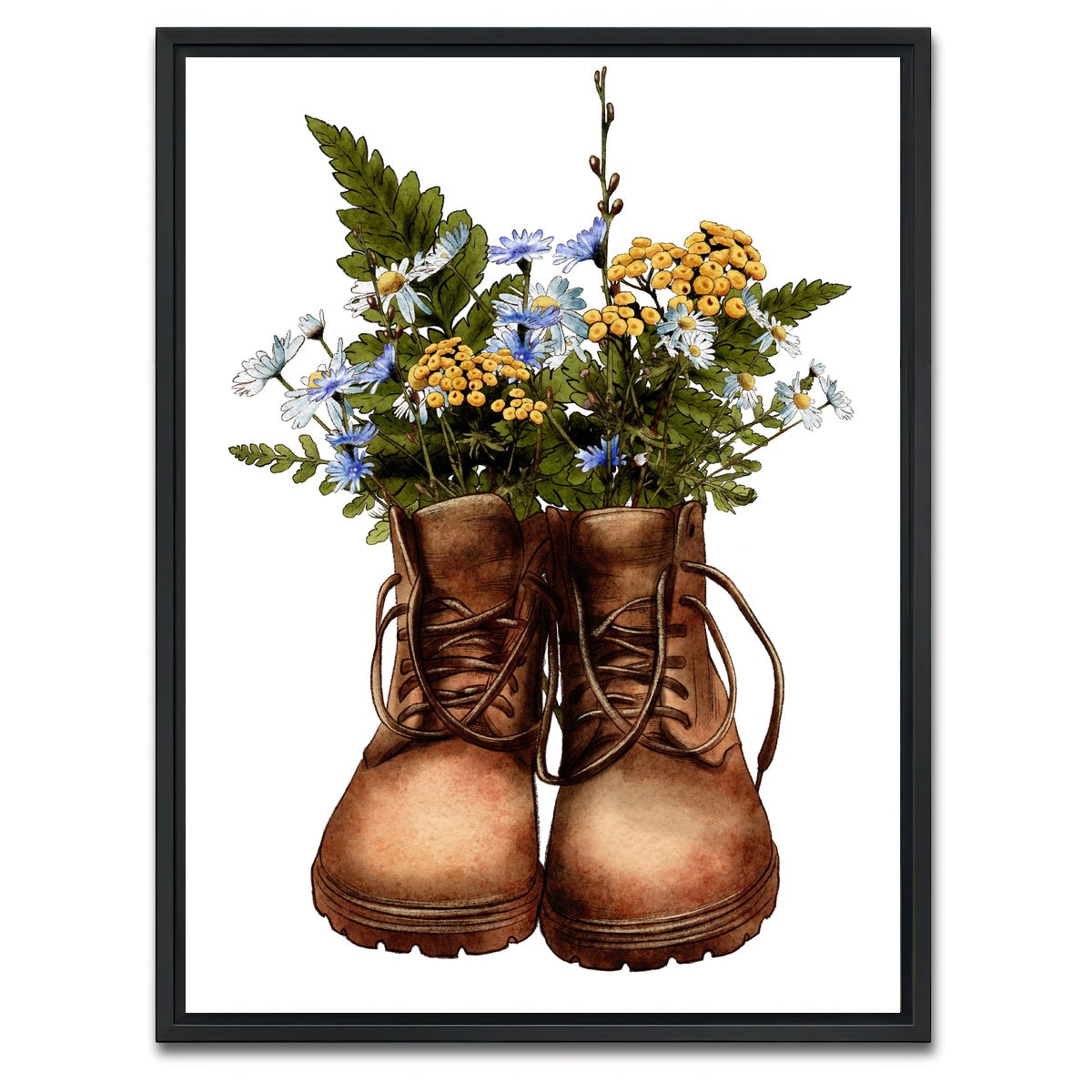 AUTO-MOCKUP WHITE | Vintage boots with wildflowers | 1 Piece | Black Framed Canvas | group=3x4