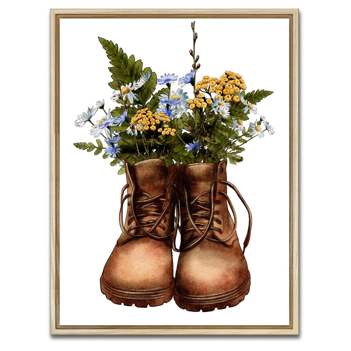 AUTO-MOCKUP WHITE | Vintage boots with wildflowers | 1 Piece | Natural Framed Canvas | group=3x4