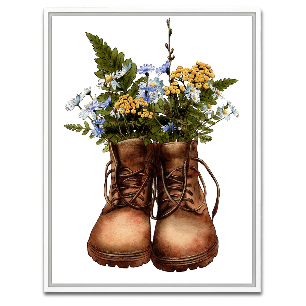AUTO-MOCKUP WHITE | Vintage boots with wildflowers | 1 Piece | White Framed Canvas | group=3x4