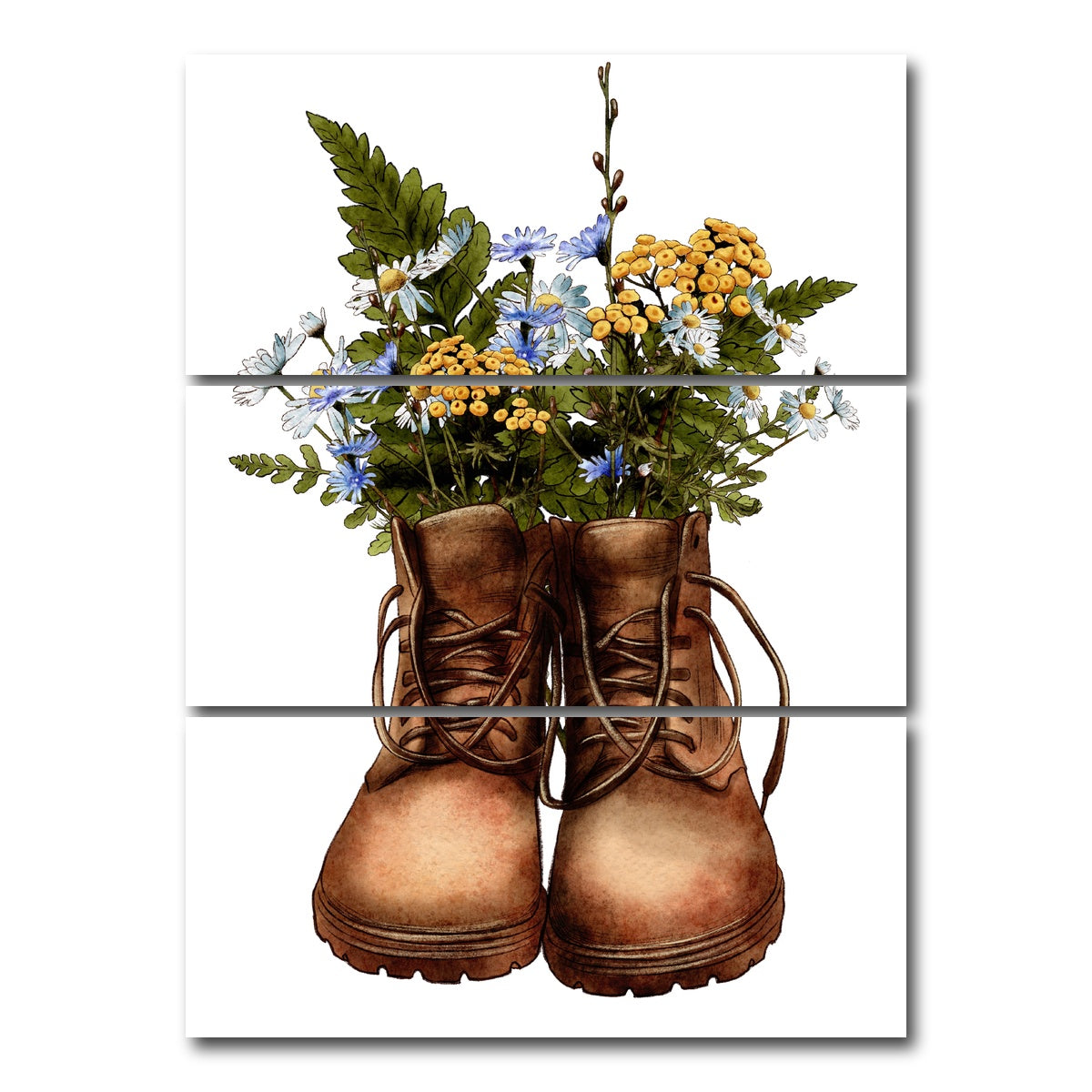 AUTO-MOCKUP WHITE | Vintage boots with wildflowers | 3 Piece | Gallery Wrap Canvas | group=8x18_stacked