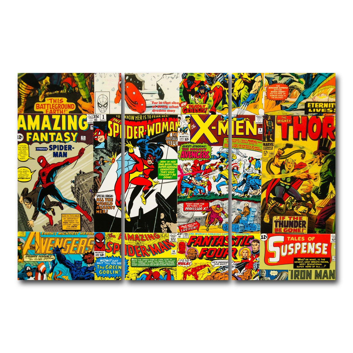 AUTO-MOCKUP WHITE | Vintage comic Covers | 3 Piece | Gallery Wrap Canvas | group=12x24