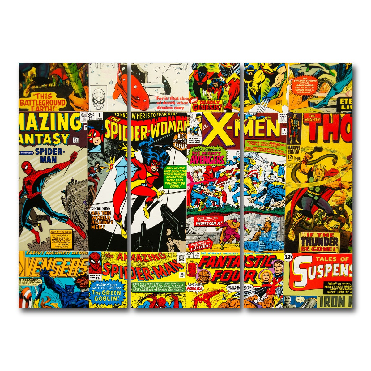 AUTO-MOCKUP WHITE | Vintage comic Covers | 3 Piece | Gallery Wrap Canvas | group=8x18