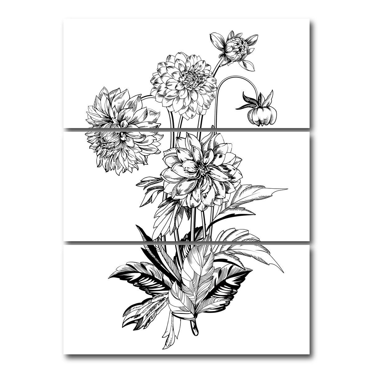AUTO-MOCKUP WHITE | Vintage elegant flowers | 3 Piece | Gallery Wrap Canvas | group=8x18_stacked