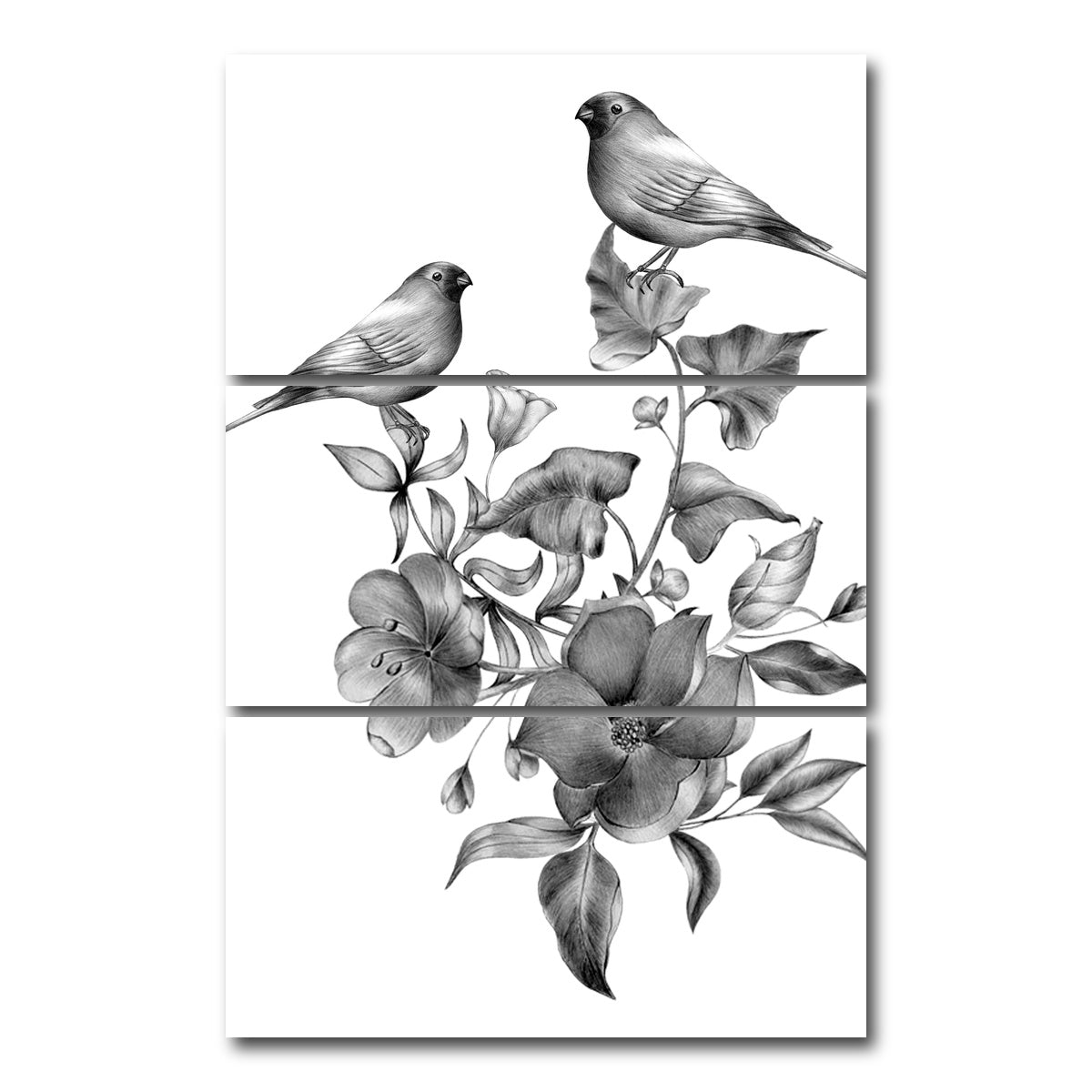 AUTO-MOCKUP WHITE | Vintage flowers and birds | 3 Piece | Gallery Wrap Canvas | group=12x24_stacked