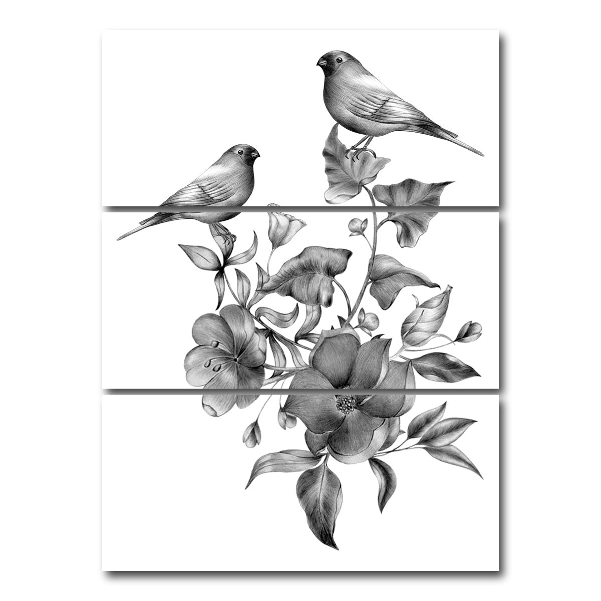 AUTO-MOCKUP WHITE | Vintage flowers and birds | 3 Piece | Gallery Wrap Canvas | group=8x18_stacked
