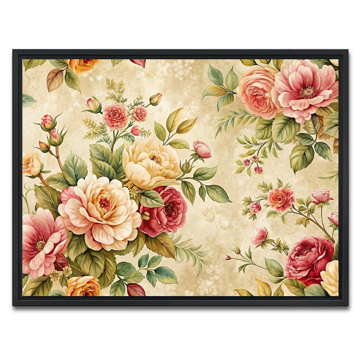 AUTO-MOCKUP WHITE | Vintage flowers background | 1 Piece | Black Framed Canvas | group=4x3