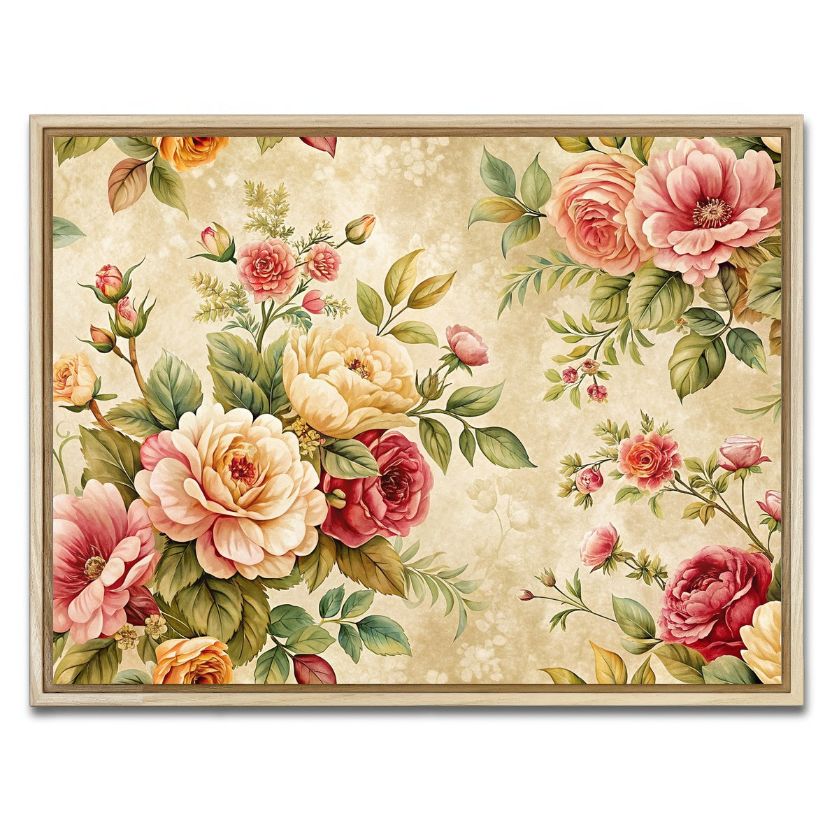 AUTO-MOCKUP WHITE | Vintage flowers background | 1 Piece | Natural Framed Canvas | group=4x3