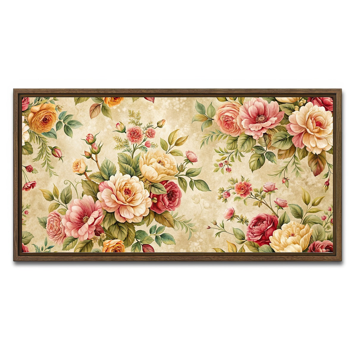 AUTO-MOCKUP WHITE | Vintage flowers background | 1 Piece | Walnut Framed Canvas | group=2x1