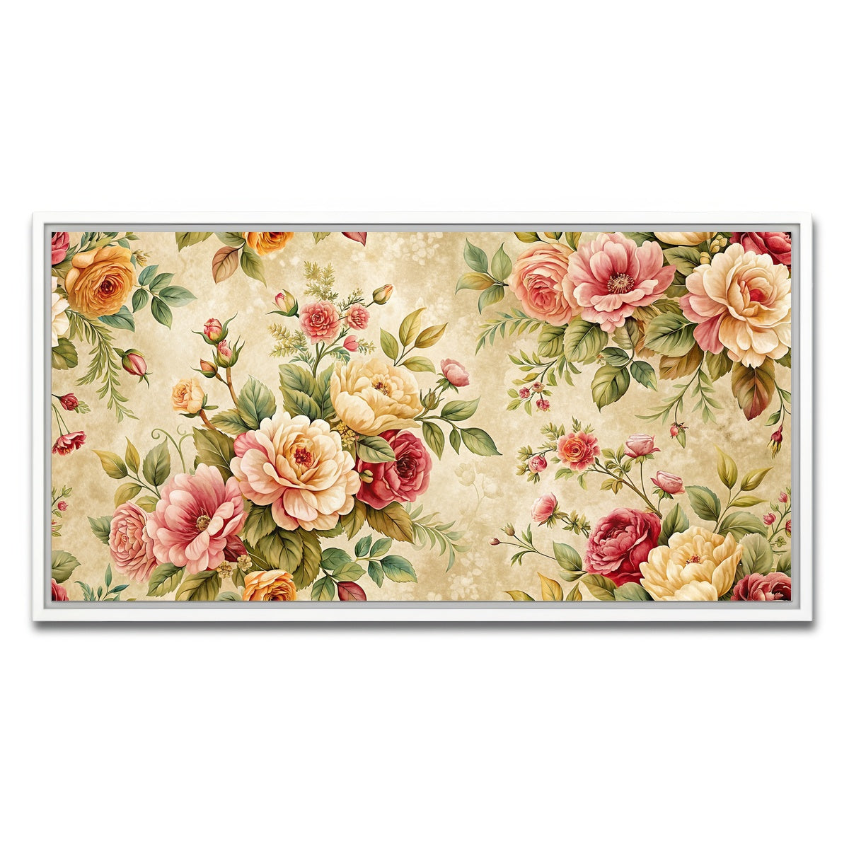 AUTO-MOCKUP WHITE | Vintage flowers background | 1 Piece | White Framed Canvas | group=2x1