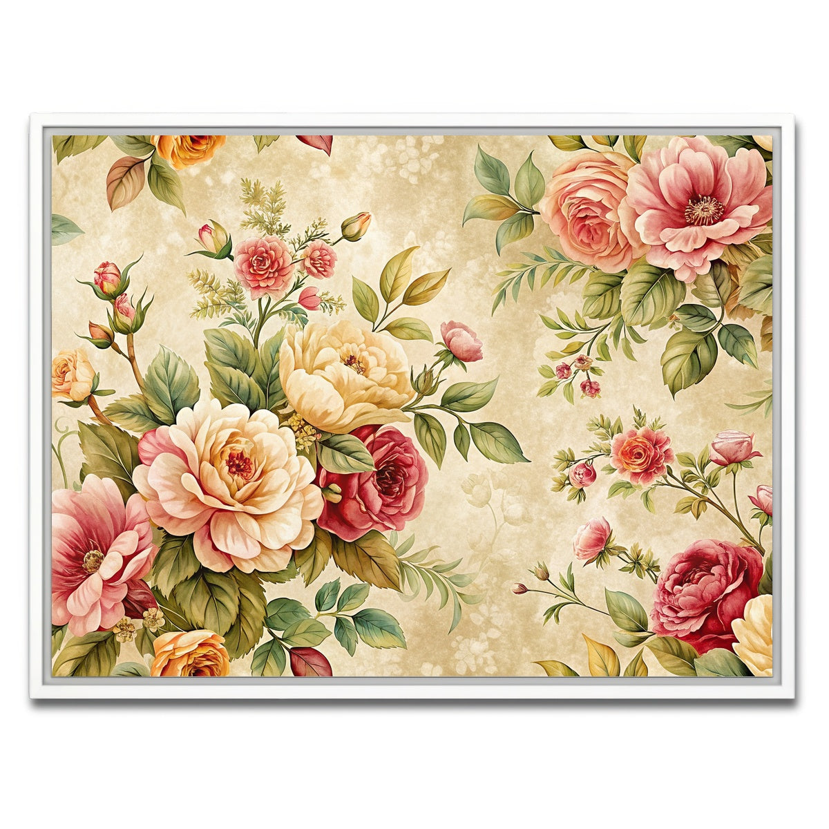 AUTO-MOCKUP WHITE | Vintage flowers background | 1 Piece | White Framed Canvas | group=4x3