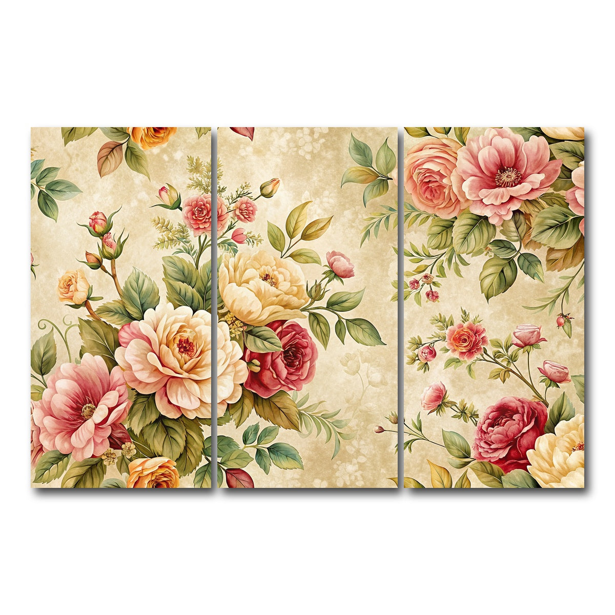 AUTO-MOCKUP WHITE | Vintage flowers background | 3 Piece | Gallery Wrap Canvas | group=12x24