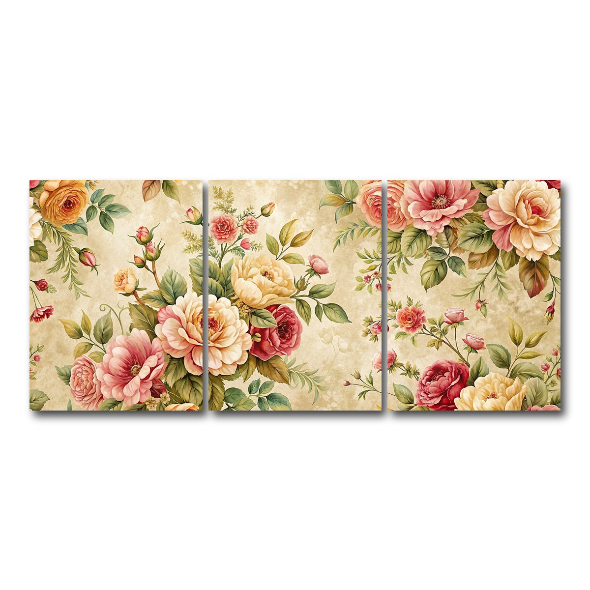 AUTO-MOCKUP WHITE | Vintage flowers background | 3 Piece | Gallery Wrap Canvas | group=18x24