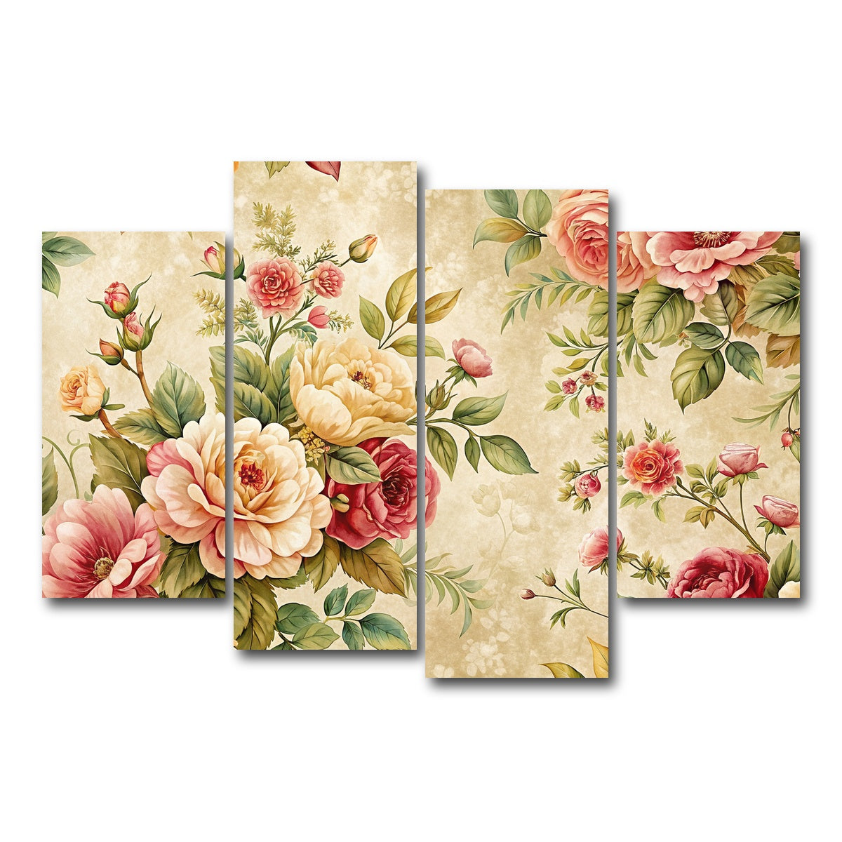AUTO-MOCKUP WHITE | Vintage flowers background | 4 Piece | Gallery Wrap Canvas | group=4_short
