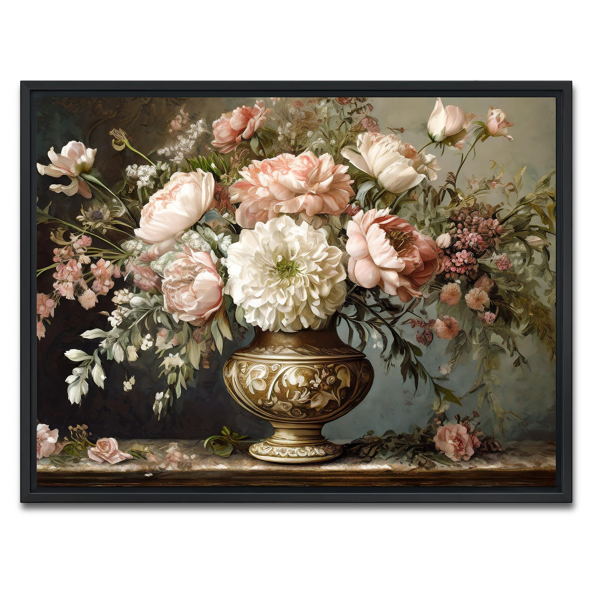 AUTO-MOCKUP WHITE | Vintage flowers in old vase | 1 Piece | Black Framed Canvas | group=4x3