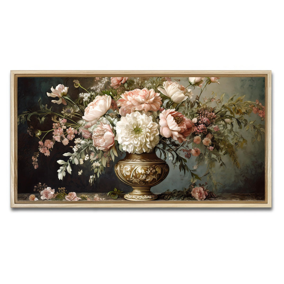 AUTO-MOCKUP WHITE | Vintage flowers in old vase | 1 Piece | Natural Framed Canvas | group=2x1