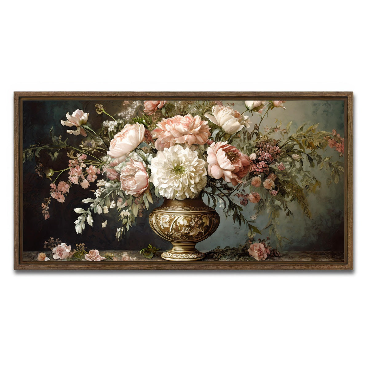 AUTO-MOCKUP WHITE | Vintage flowers in old vase | 1 Piece | Walnut Framed Canvas | group=2x1