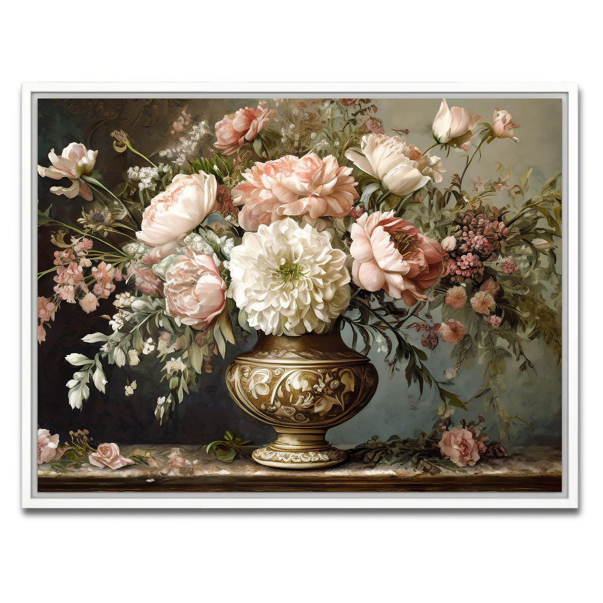 AUTO-MOCKUP WHITE | Vintage flowers in old vase | 1 Piece | White Framed Canvas | group=4x3