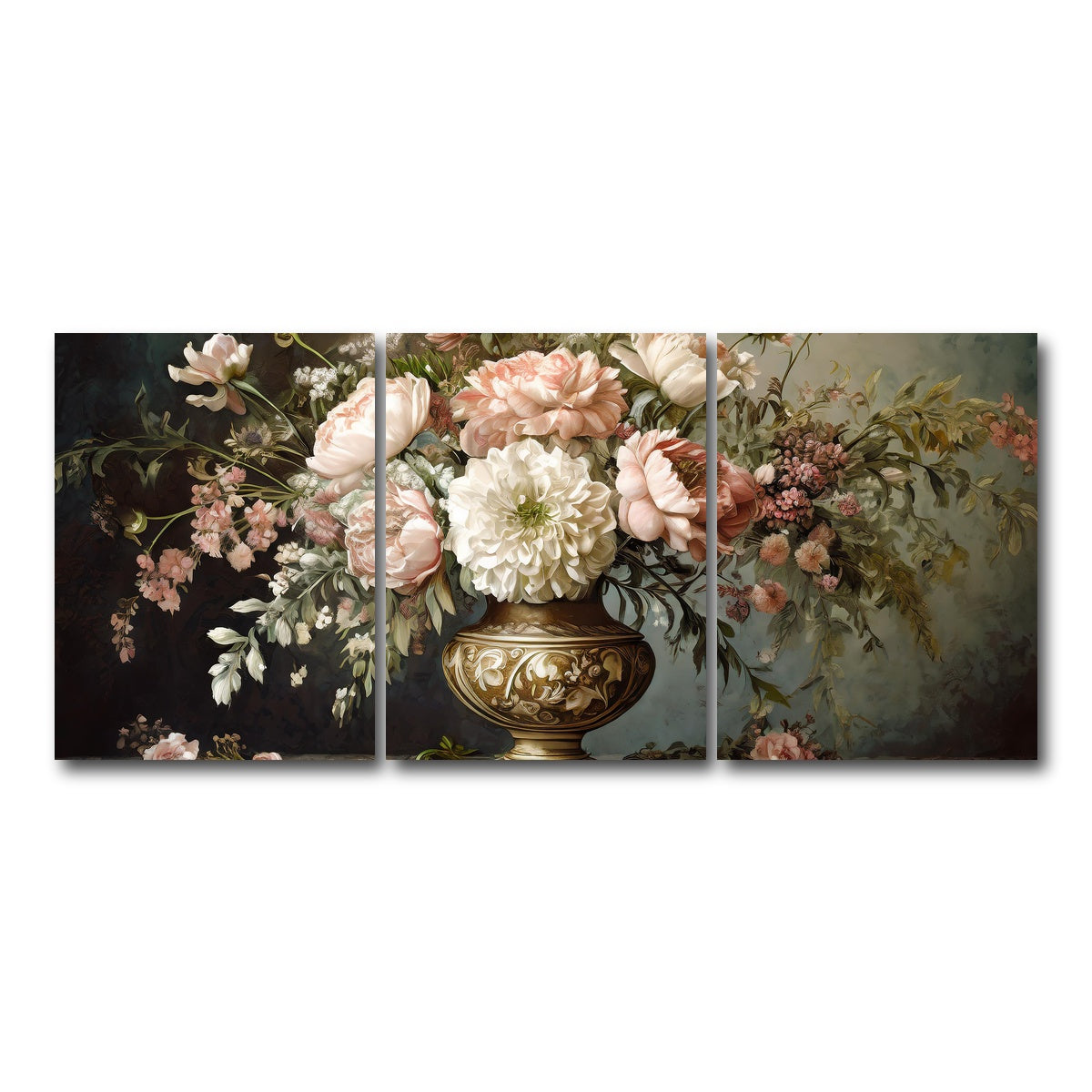 AUTO-MOCKUP WHITE | Vintage flowers in old vase | 3 Piece | Gallery Wrap Canvas | group=18x24