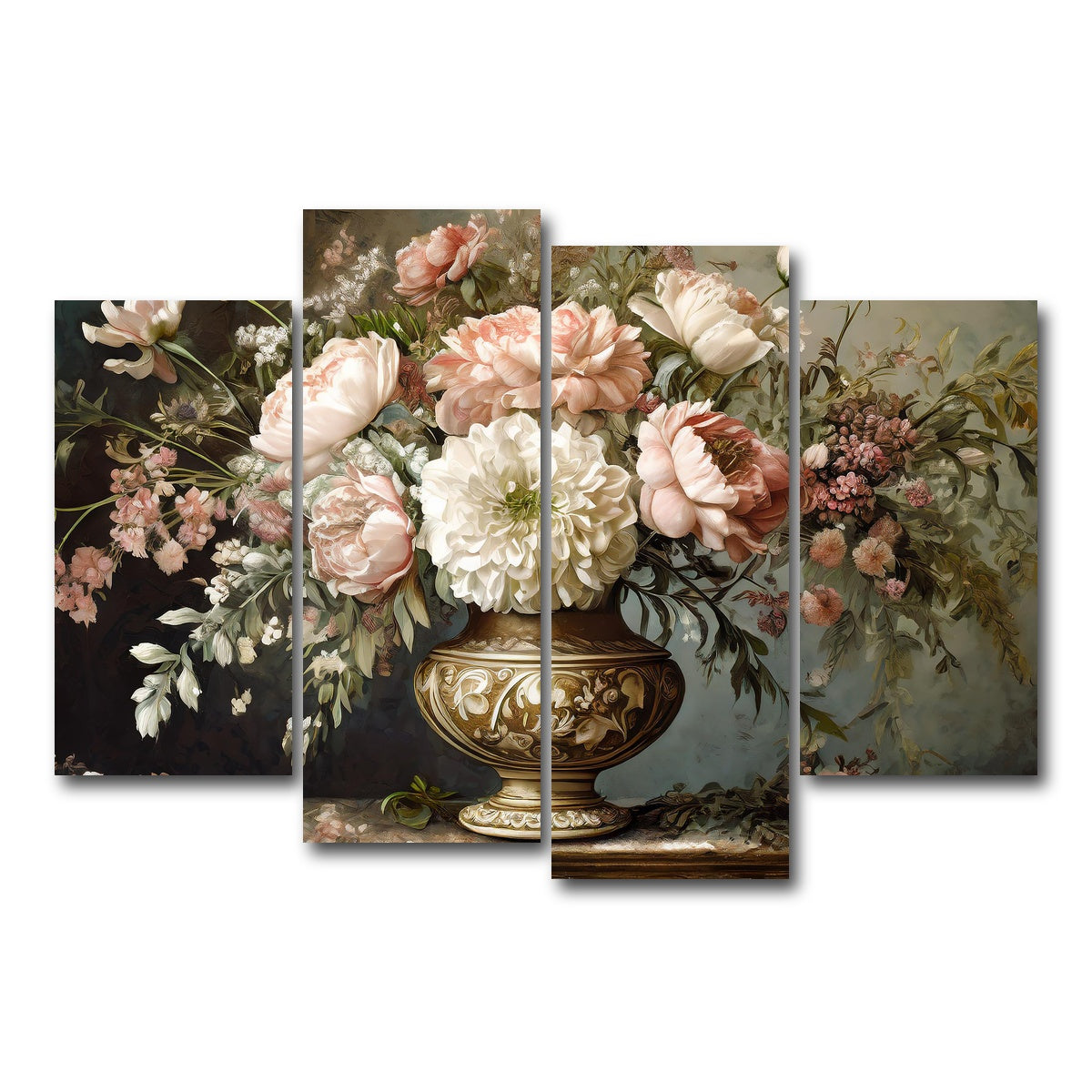 AUTO-MOCKUP WHITE | Vintage flowers in old vase | 4 Piece | Gallery Wrap Canvas | group=4_short