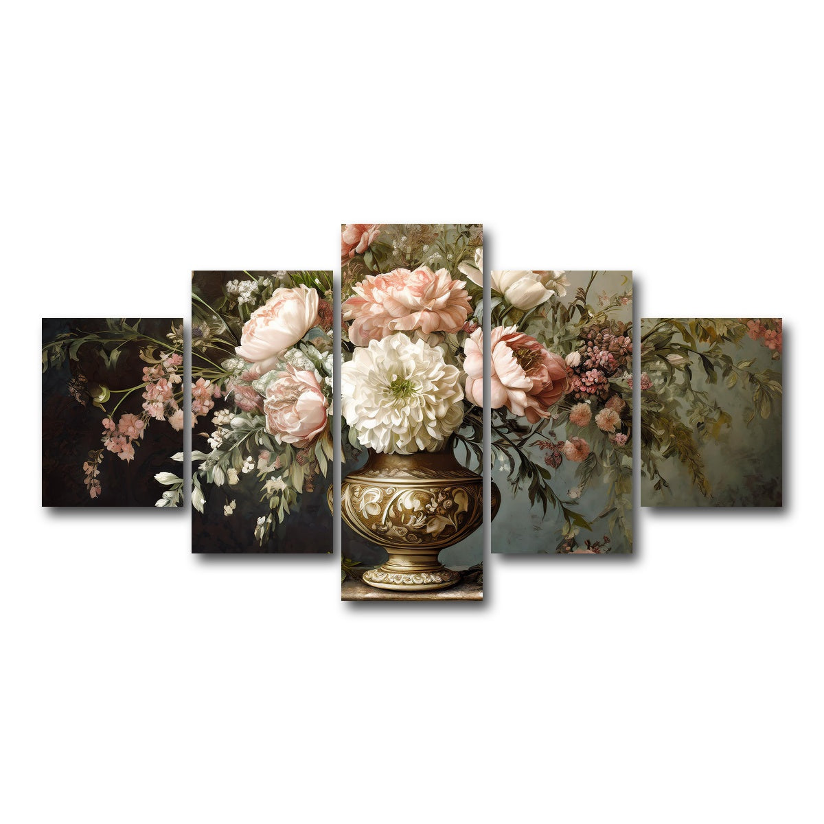 AUTO-MOCKUP WHITE | Vintage flowers in old vase | 5 Piece | Gallery Wrap Canvas | group=5_short