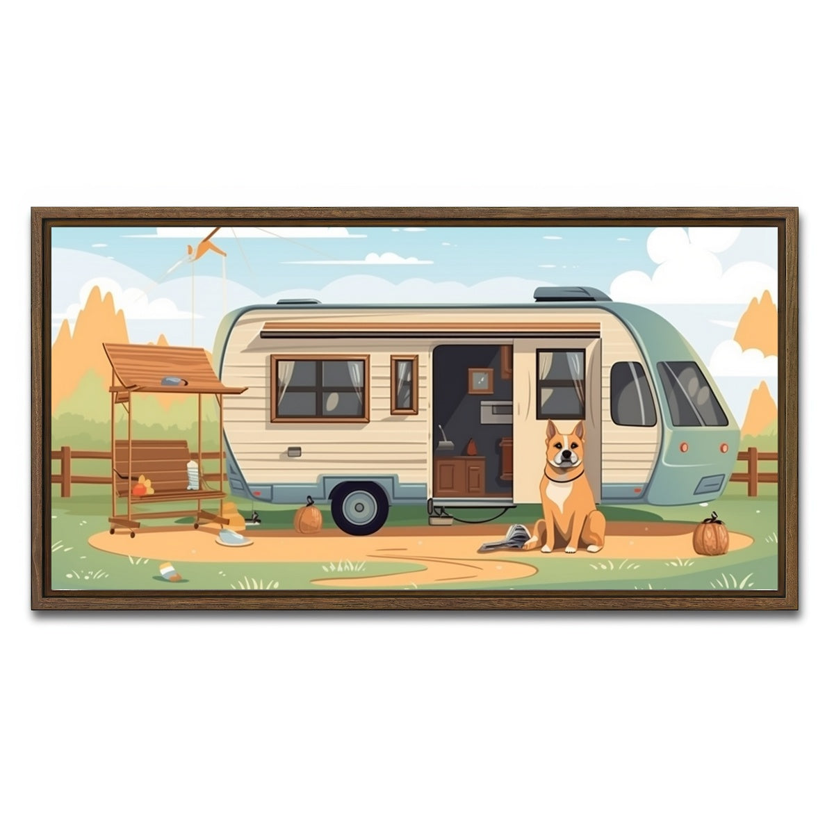 AUTO-MOCKUP WHITE | Vintage mini van transport | 1 Piece | Walnut Framed Canvas | group=2x1