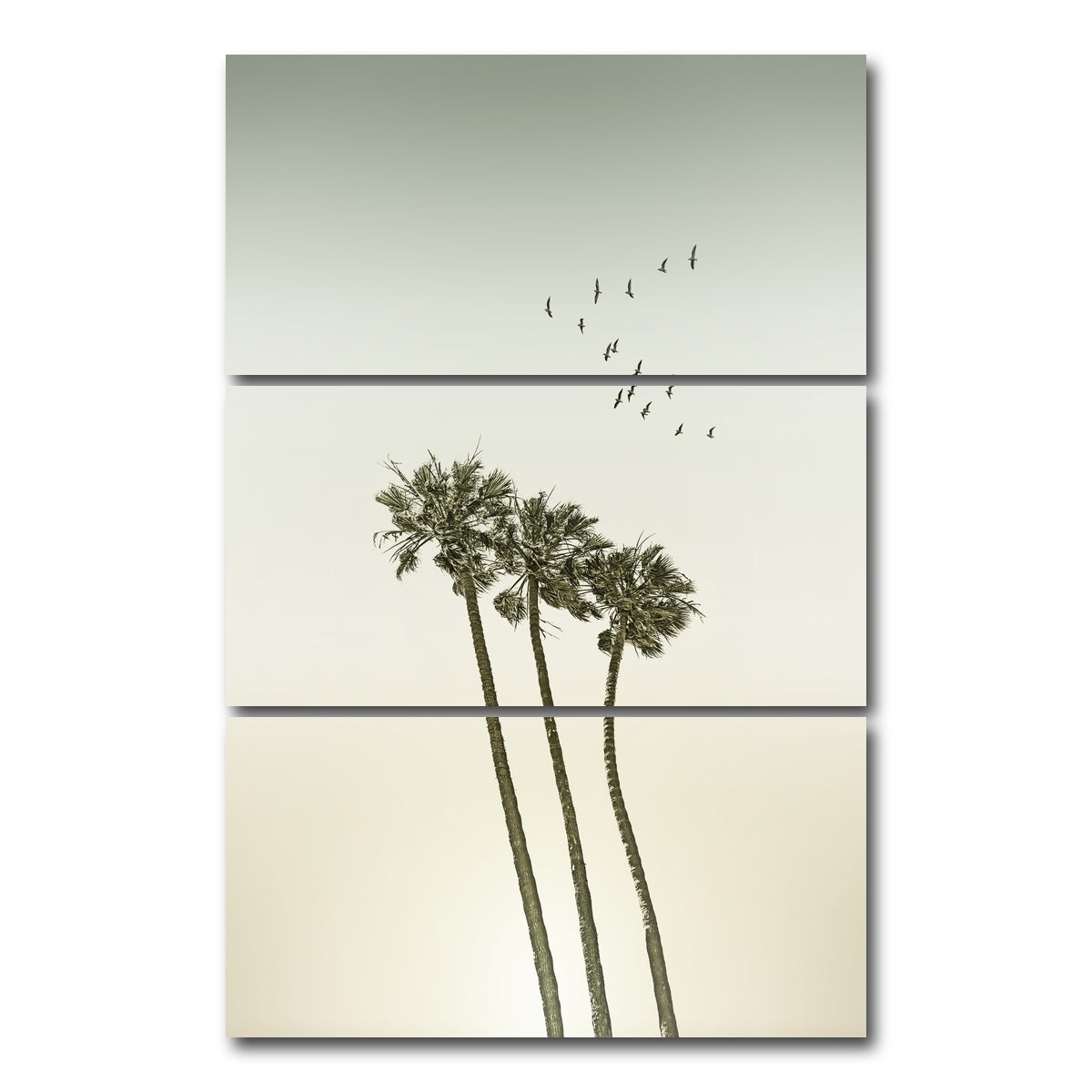 AUTO-MOCKUP WHITE | Vintage palm trees & sunset | 3 Piece | Gallery Wrap Canvas | group=12x24_stacked