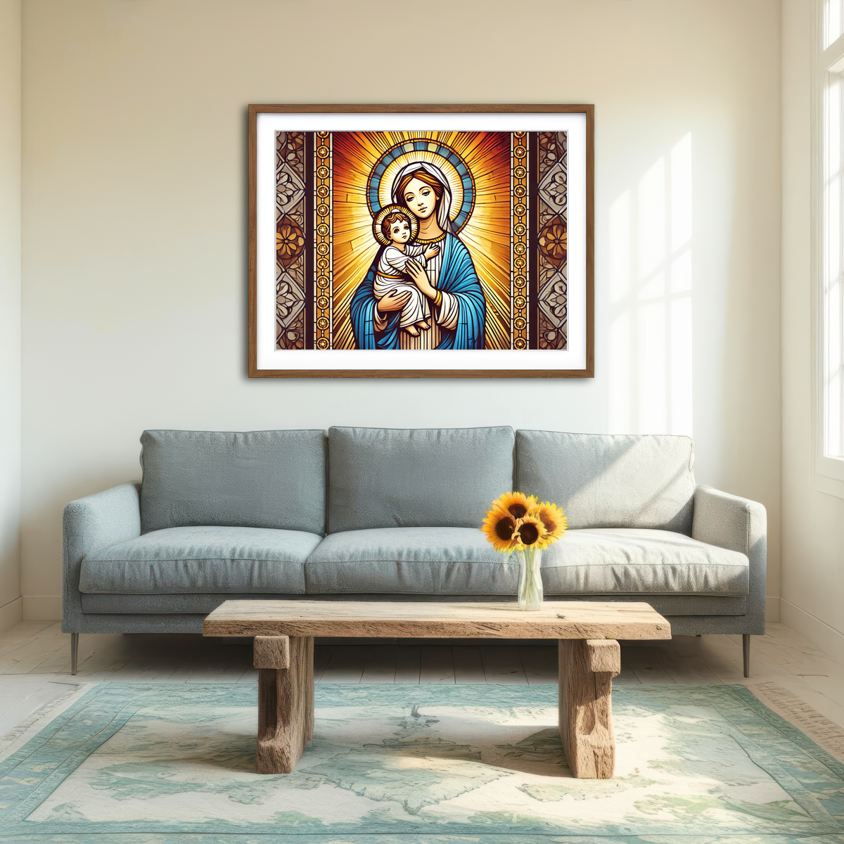 AUTO-MOCKUP ROOM | Virgin Mary Holding Baby Jesus Wall Art