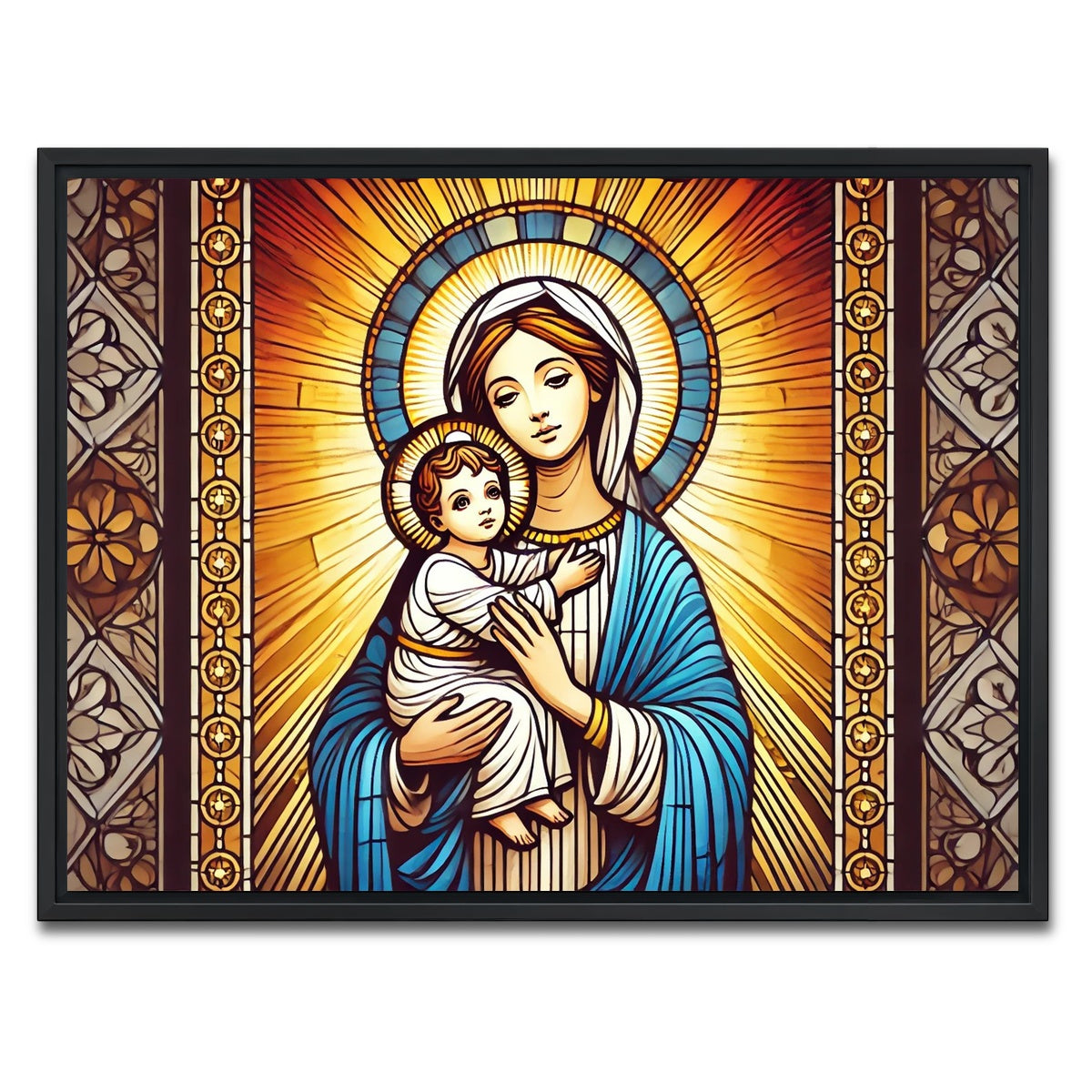 AUTO-MOCKUP WHITE | Virgin Mary Holding Baby Jesus | 1 Piece | Black Framed Canvas | group=4x3