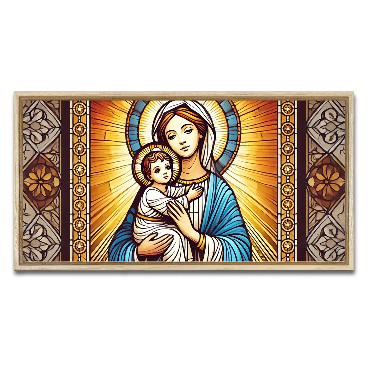 AUTO-MOCKUP WHITE | Virgin Mary Holding Baby Jesus | 1 Piece | Natural Framed Canvas | group=2x1