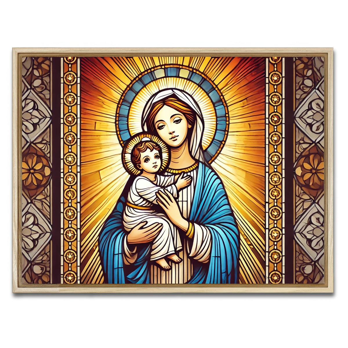 AUTO-MOCKUP WHITE | Virgin Mary Holding Baby Jesus | 1 Piece | Natural Framed Canvas | group=4x3