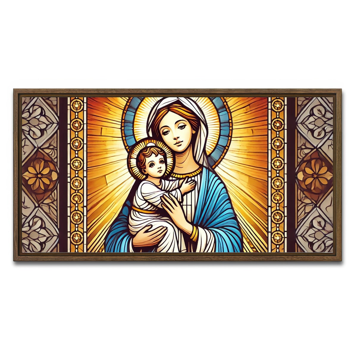 AUTO-MOCKUP WHITE | Virgin Mary Holding Baby Jesus | 1 Piece | Walnut Framed Canvas | group=2x1