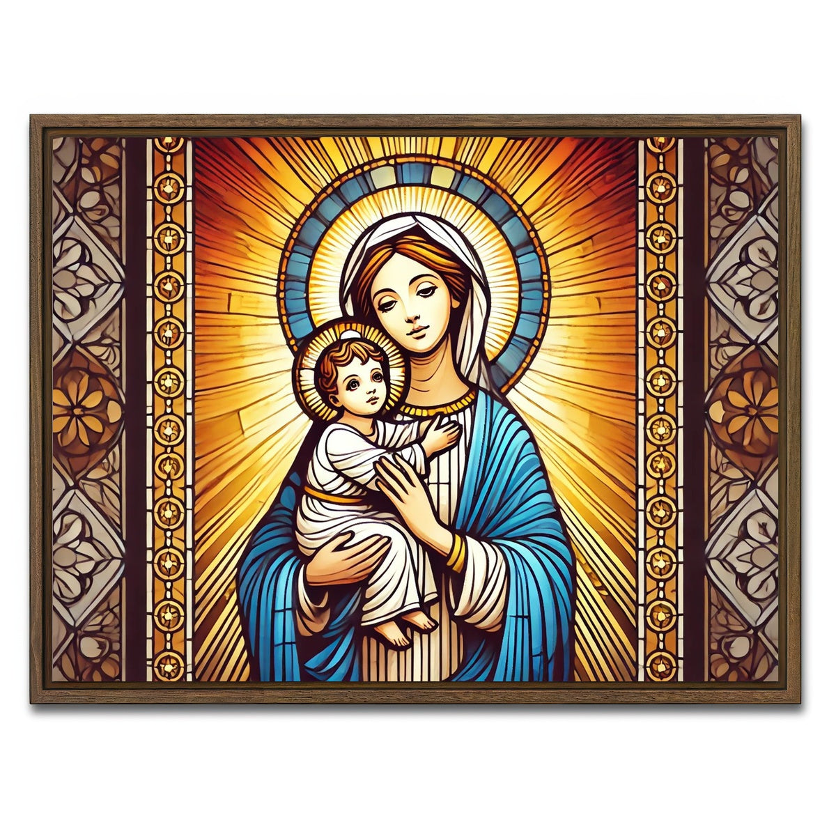 AUTO-MOCKUP WHITE | Virgin Mary Holding Baby Jesus | 1 Piece | Walnut Framed Canvas | group=4x3
