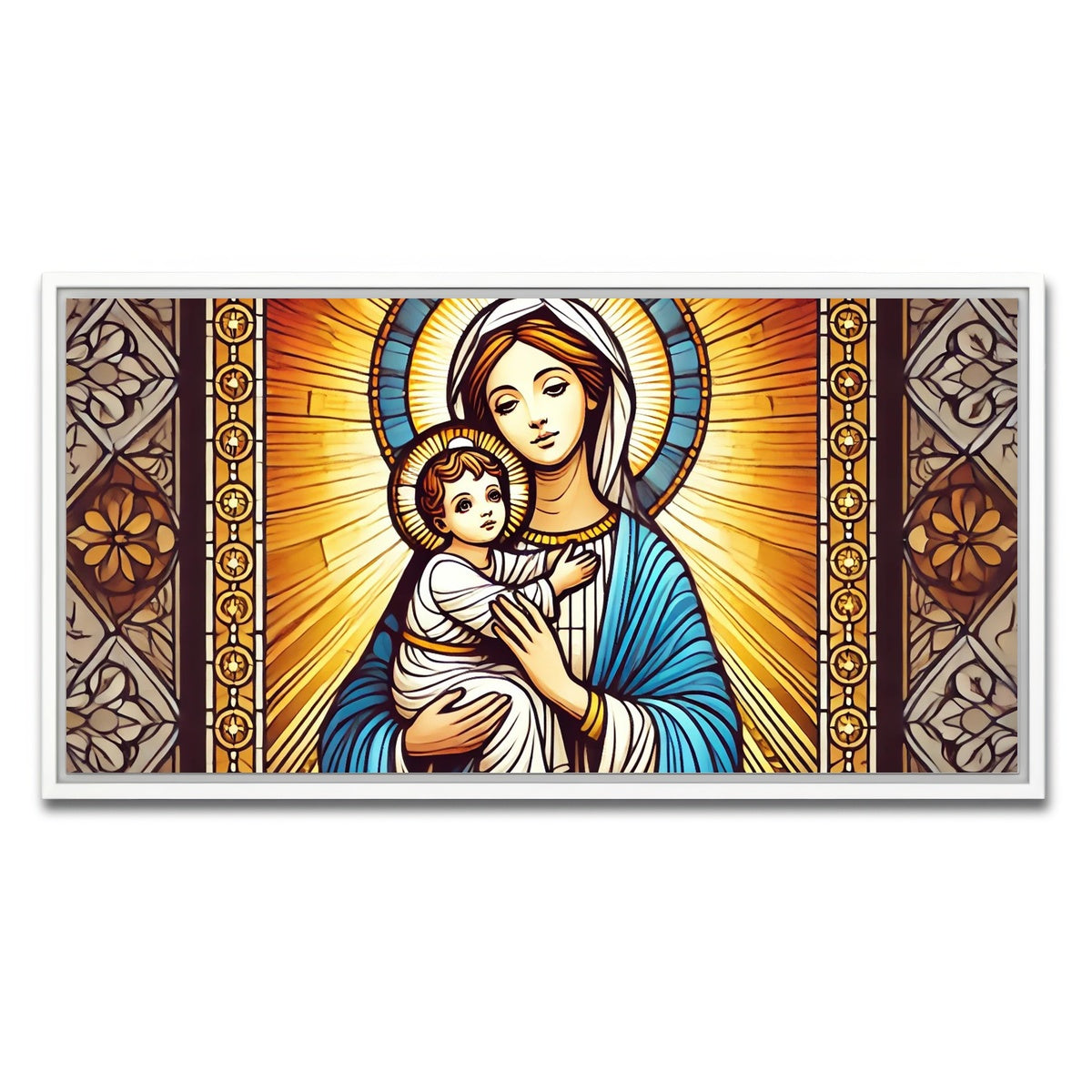 AUTO-MOCKUP WHITE | Virgin Mary Holding Baby Jesus | 1 Piece | White Framed Canvas | group=2x1