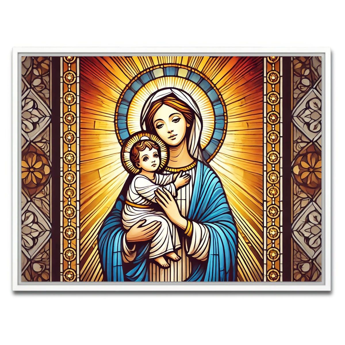 AUTO-MOCKUP WHITE | Virgin Mary Holding Baby Jesus | 1 Piece | White Framed Canvas | group=4x3