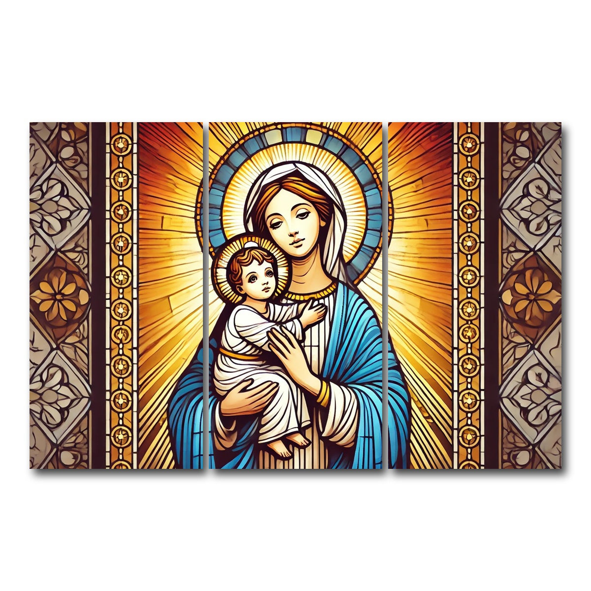 AUTO-MOCKUP WHITE | Virgin Mary Holding Baby Jesus | 3 Piece | Gallery Wrap Canvas | group=12x24