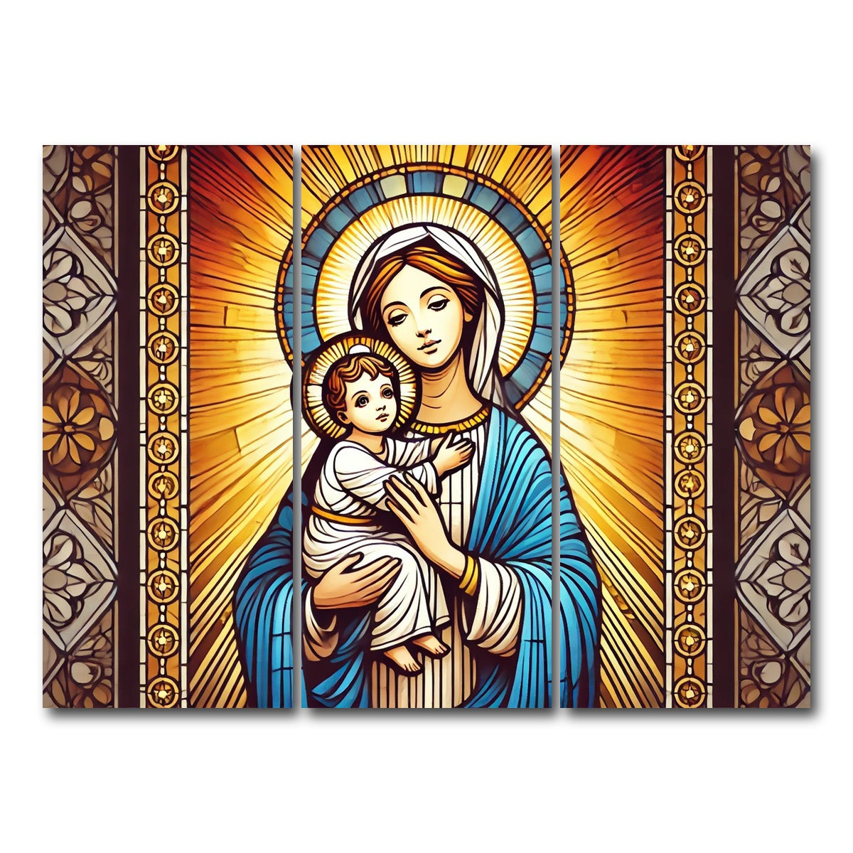 AUTO-MOCKUP WHITE | Virgin Mary Holding Baby Jesus | 3 Piece | Gallery Wrap Canvas | group=8x18