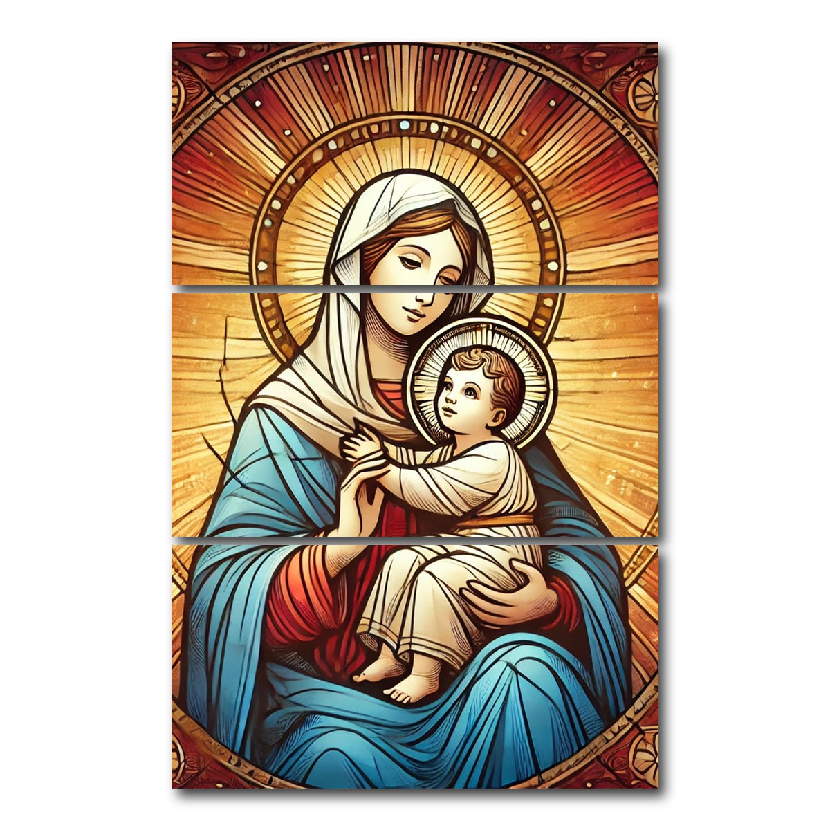 AUTO-MOCKUP WHITE | Virgin Mary | 3 Piece | Gallery Wrap Canvas | group=12x24_stacked