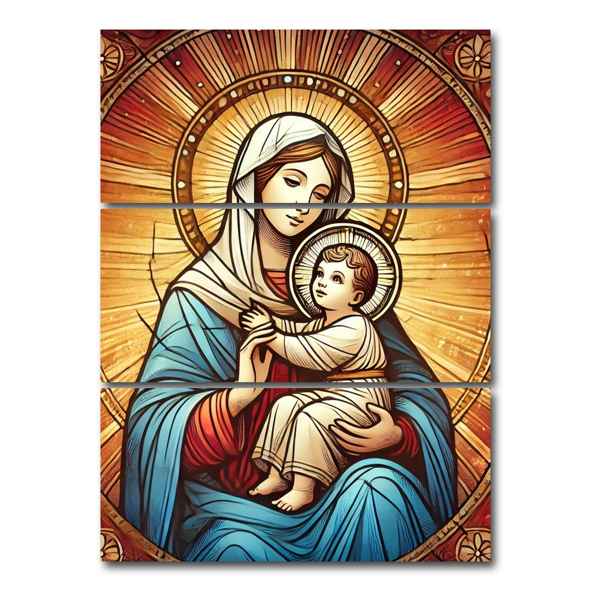 AUTO-MOCKUP WHITE | Virgin Mary | 3 Piece | Gallery Wrap Canvas | group=8x18_stacked