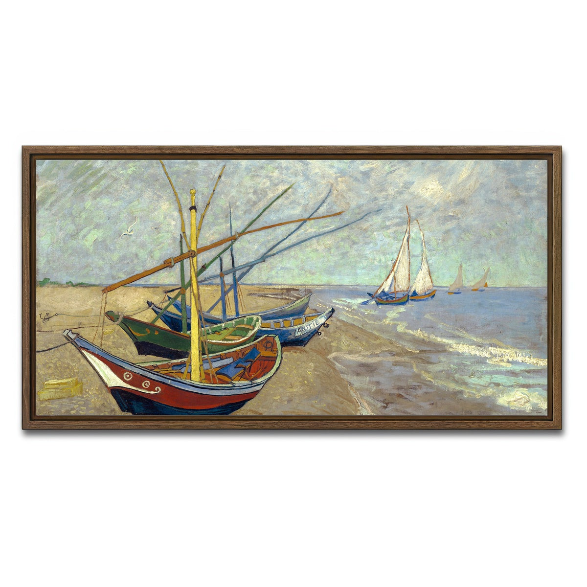 AUTO-MOCKUP WHITE | Vissersboten op het strand van Les Saintes-Maries-de-la-Mer | 1 Piece | Walnut Framed Canvas | group=2x1