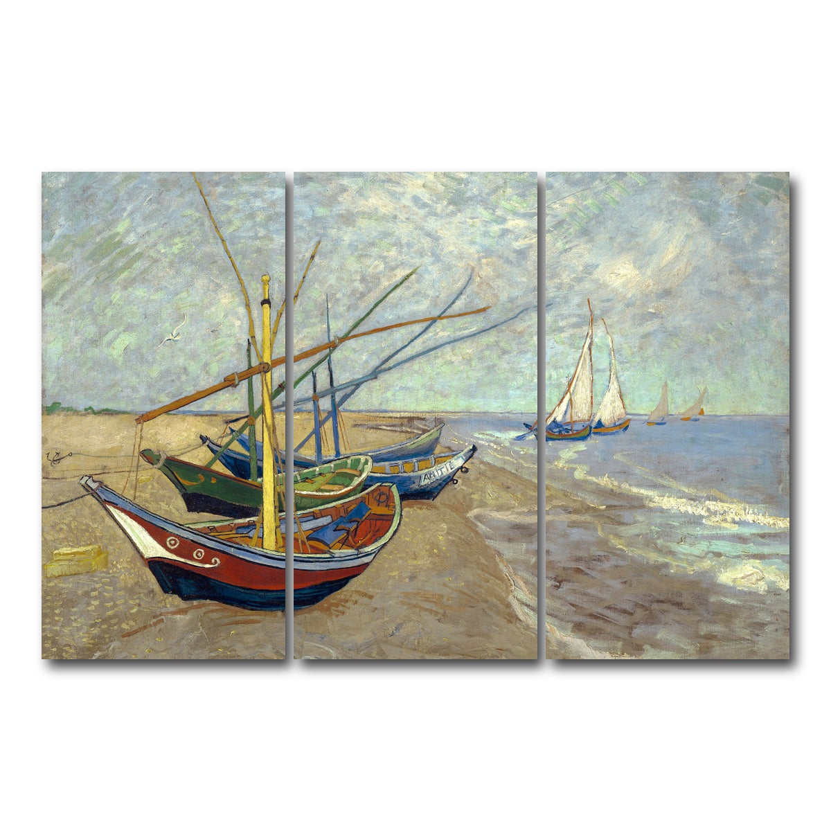 AUTO-MOCKUP WHITE | Vissersboten op het strand van Les Saintes-Maries-de-la-Mer | 3 Piece | Gallery Wrap Canvas | group=12x24