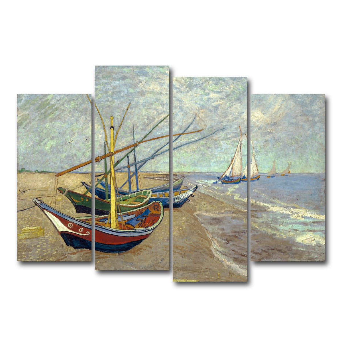 AUTO-MOCKUP WHITE | Vissersboten op het strand van Les Saintes-Maries-de-la-Mer | 4 Piece | Gallery Wrap Canvas | group=4_normal